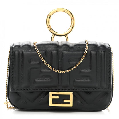 Fendi Nappa Matisse FF Embossed Nano Baguette Charm Black 1 of 6