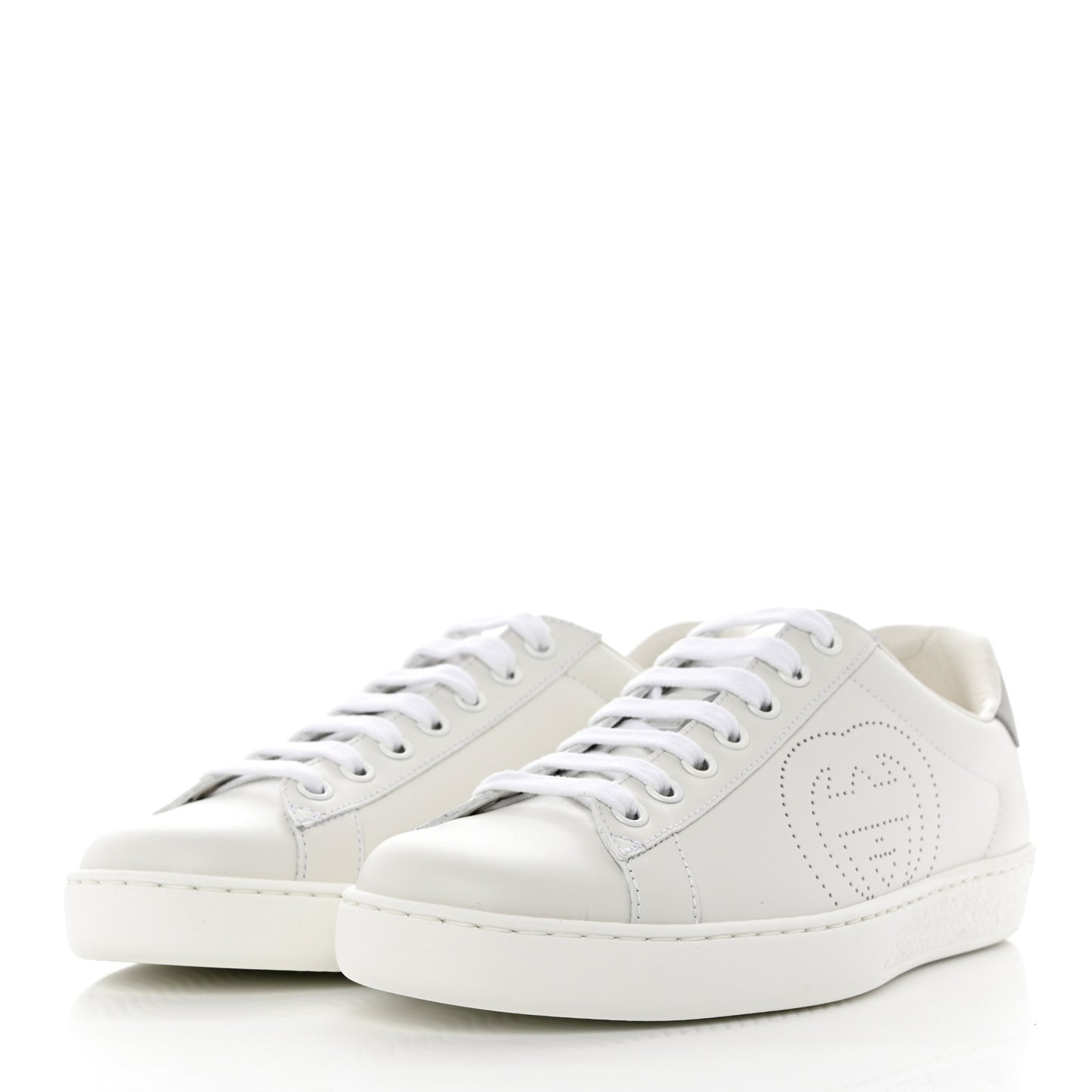 Calfskin Interlocking G Perforated Mens Ace Sneakers 5.5 White Grey Sky