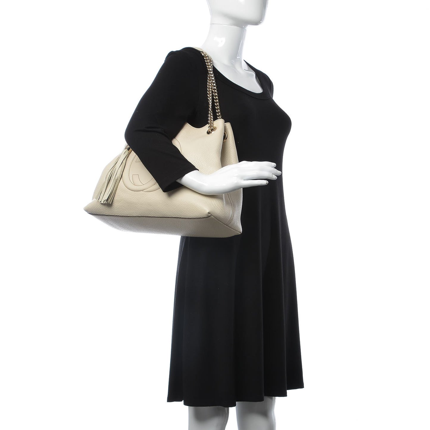 Pebbled Calfskin Medium Soho Chain Shoulder Bag Off White