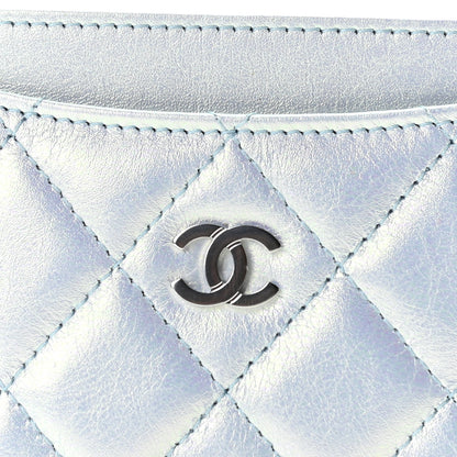Chanel Iridescent Calfskin Quilted Card Holder Light Blue 3 of 10
