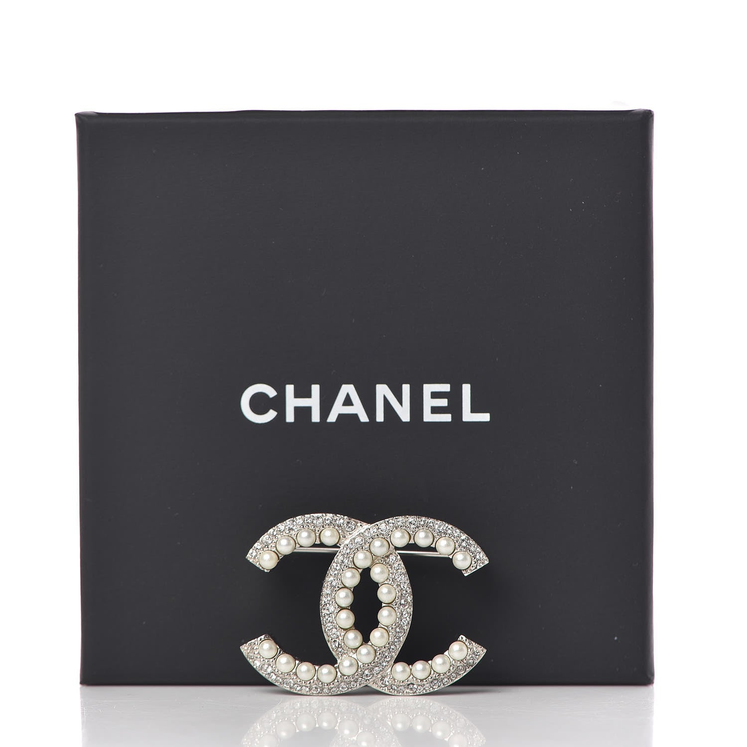 Chanel Pearl Crystal CC Brooch Silver 5 of 5