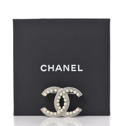 Chanel Pearl Crystal CC Brooch Silver 5 of 5