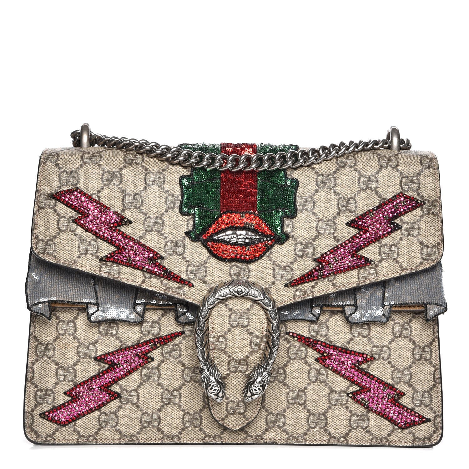 Gucci GG Supreme Monogram Lightning Embroidered Medium Dionysus Shoulder Bag Beige 1 of 15