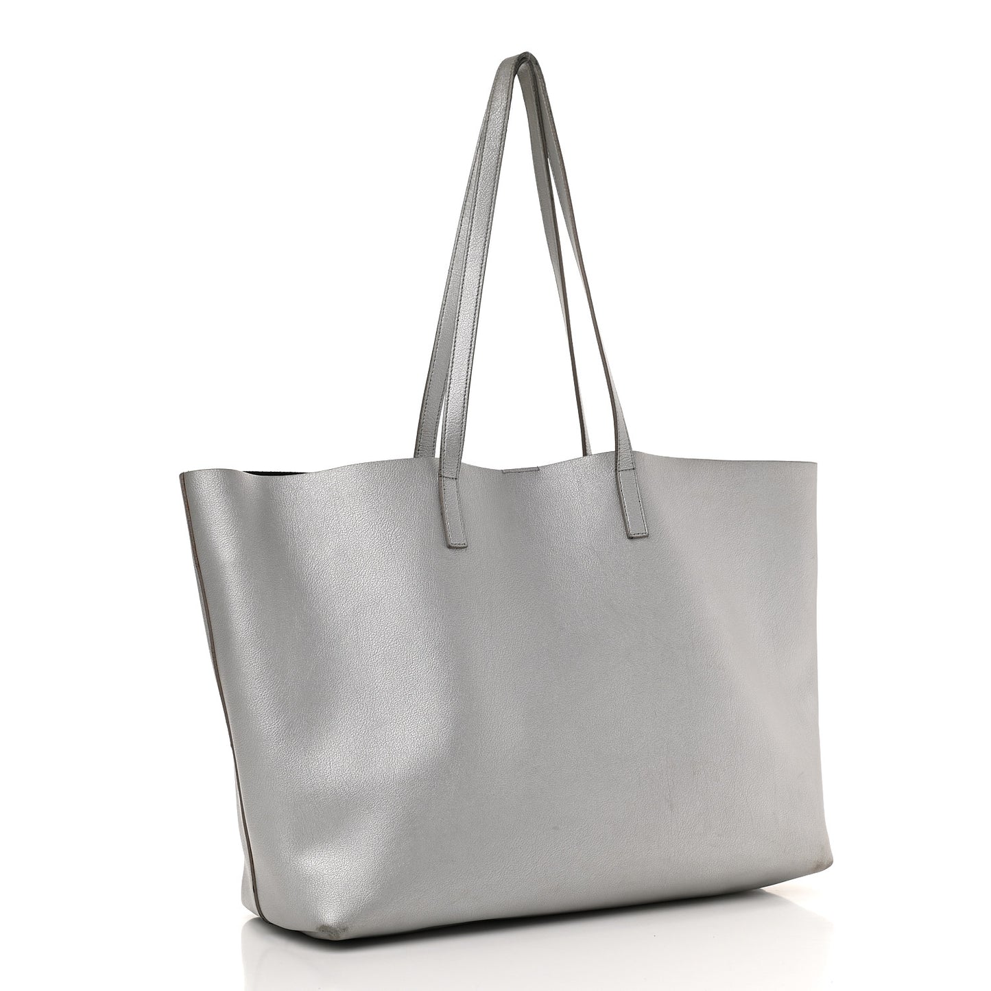 Metallic Calfskin Large Shopping Tote Silver