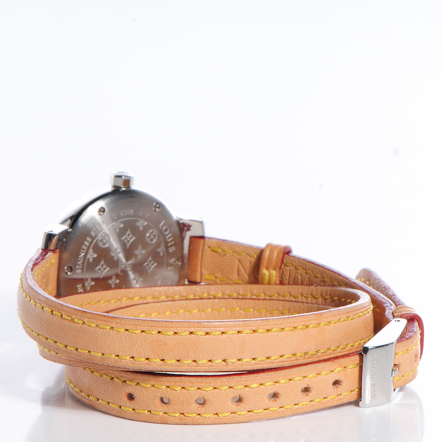 Louis Vuitton Stainless Steel Vachetta 28mm Tambour Triple Wrap Quartz Watch Brown 3 of 9