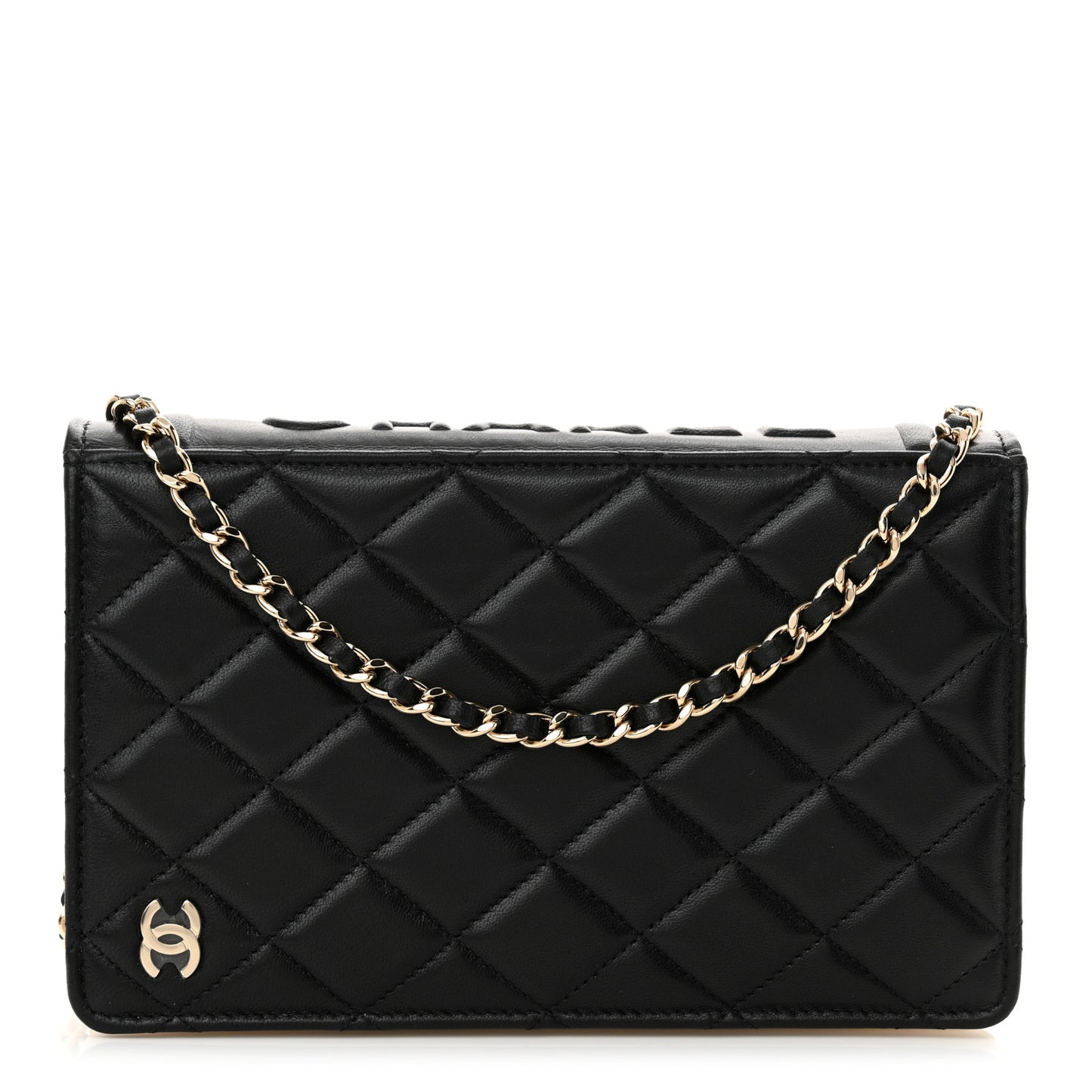 Lambskin Quilted Book Wallet On Chain WOC Black