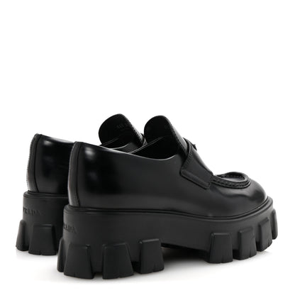 Prada Spazzolato Rois Metal Triangle Logo Monolith 55mm Loafers 38 Black 5 of 9
