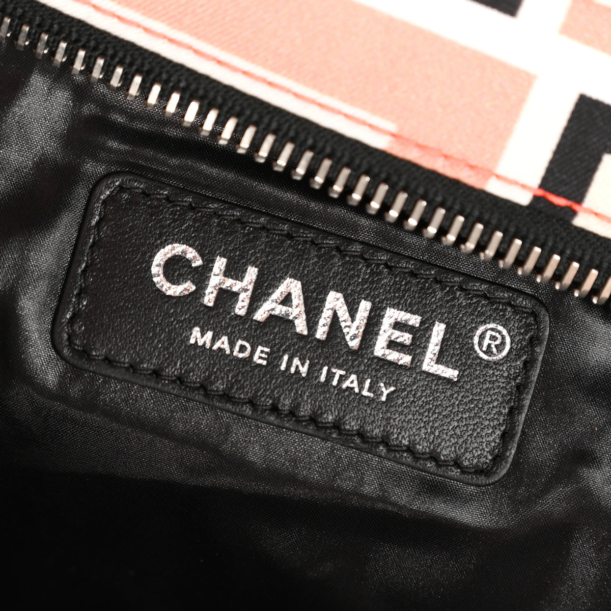 Nylon Stitched Printed Logo Shopping Bag Black White