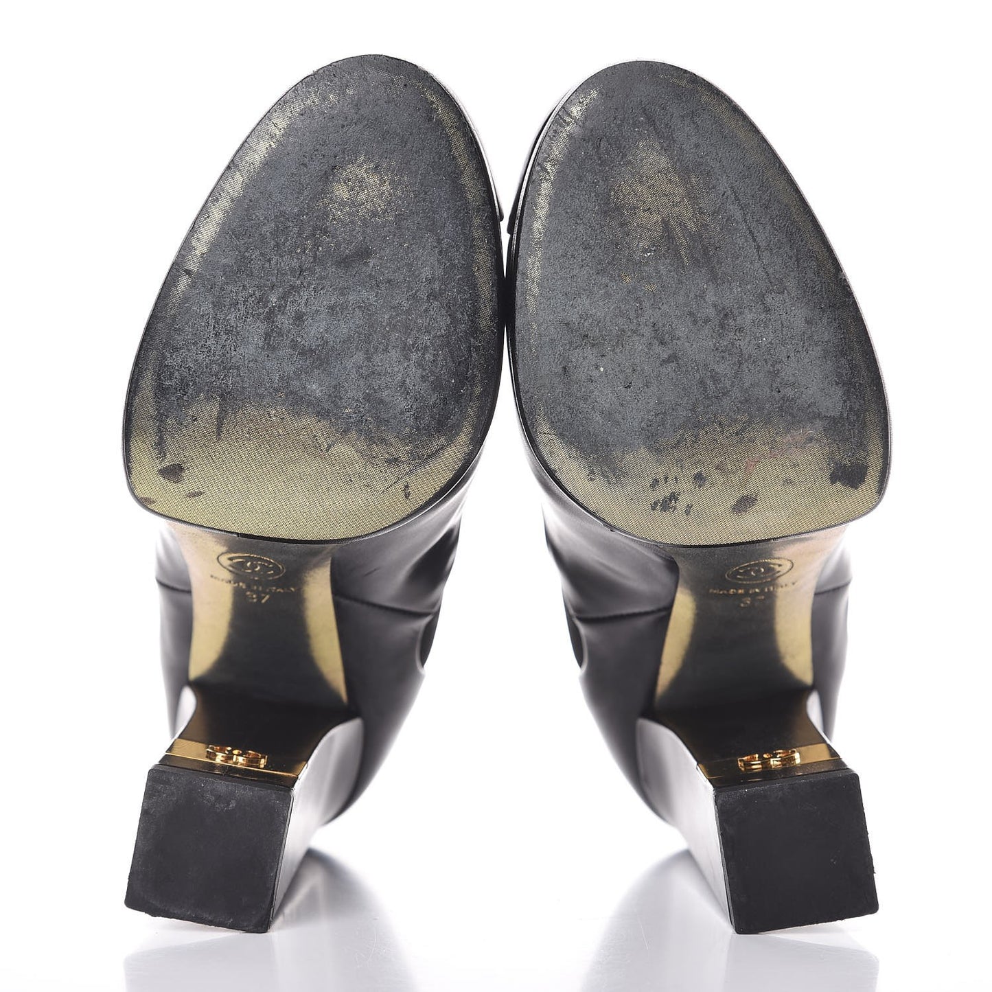 Calfskin Elastic Cap Toe Ankle Boots Booties Heels 37 Black