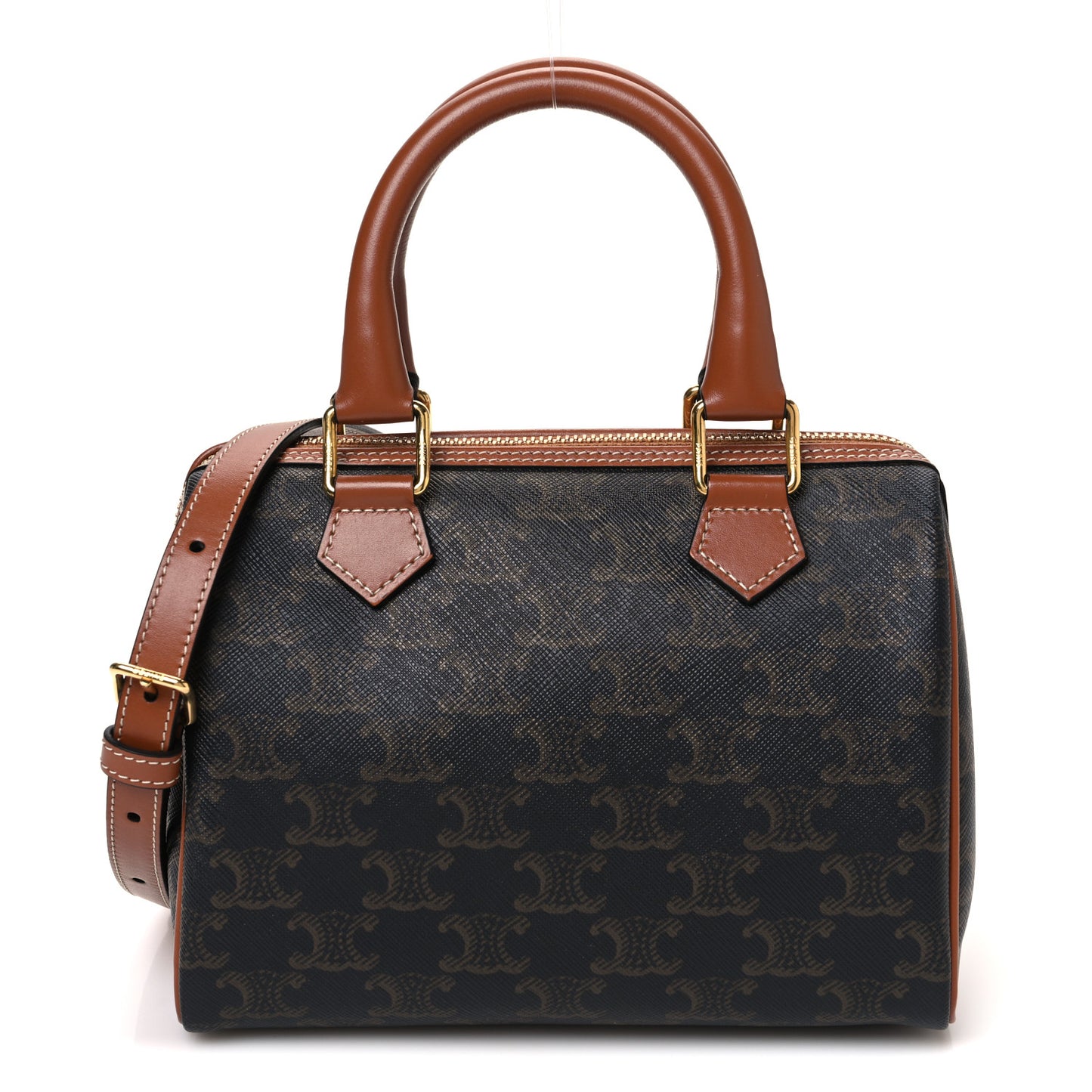 Triomphe Canvas Calfskin Small Boston Bag Tan