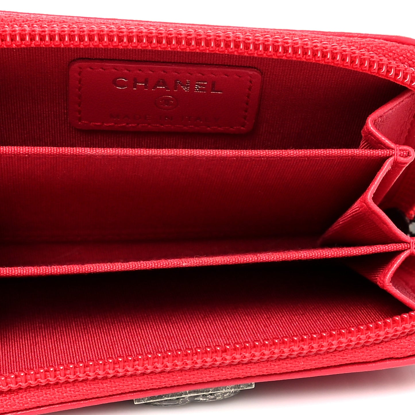 Lambskin Quilted Boy Zip Around Coin Purse Wallet Red