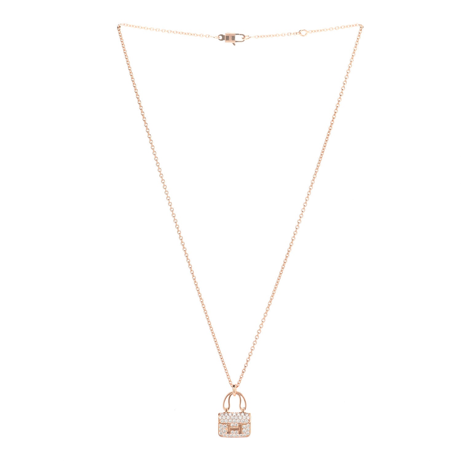 Hermes 18K Rose Gold Diamond Constance Amulettes Pendant Necklace 3 of 6