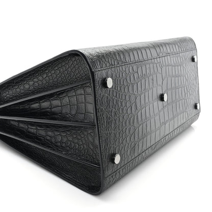 Saint Laurent Calfskin Crocodile Embossed Large Sac De Jour Carryall Black 10 of 12