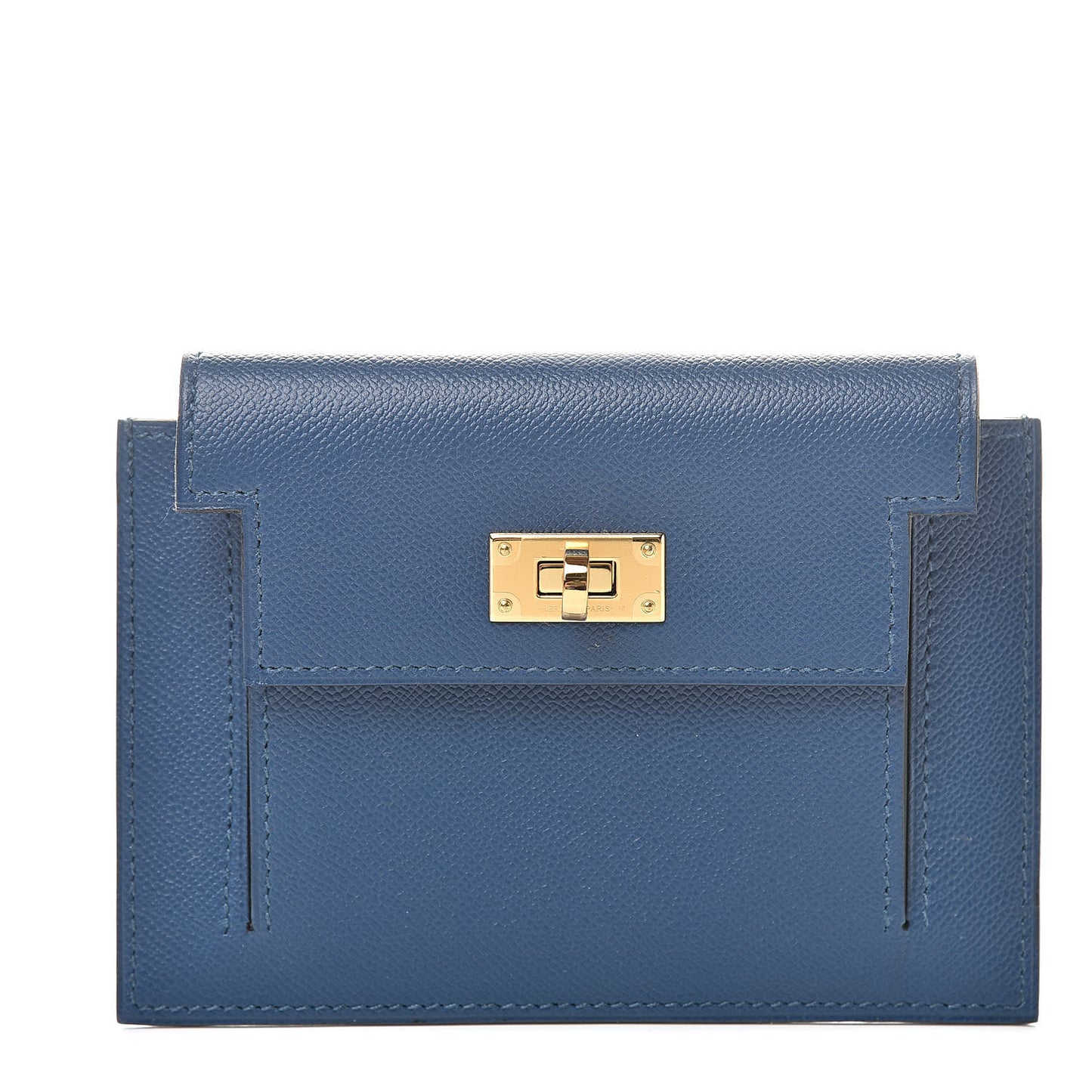 Madame Calfskin Kelly Pocket Compact Wallet Deep Bleu