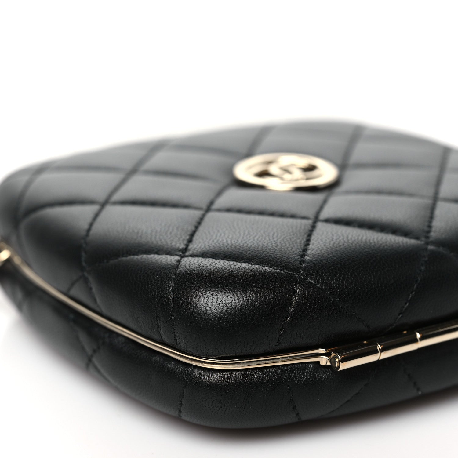 Chanel Lambskin Quilted Compact Vanity Case Purse With Chain Black 10 of 12