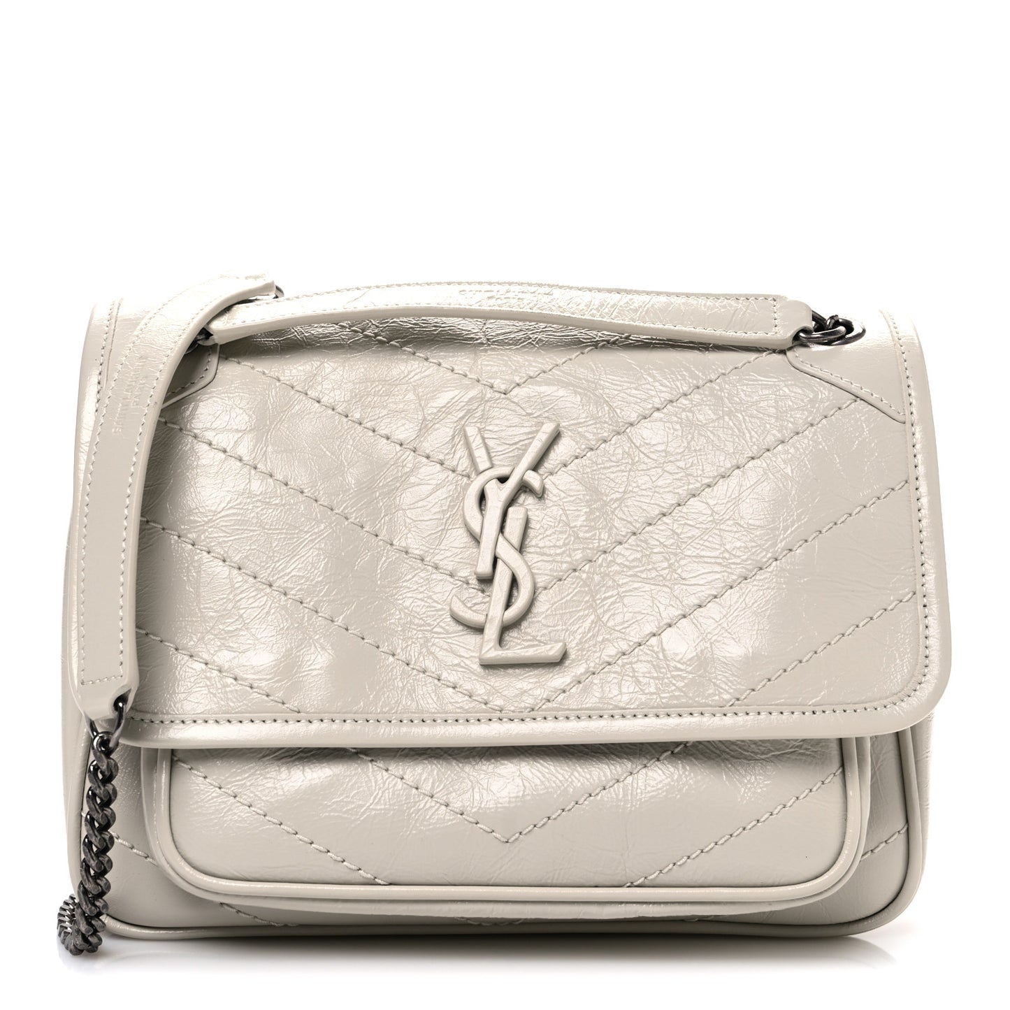 Crinkled Calfskin Matelasse Monogram Baby Niki Chain Satchel Blanc Vintage