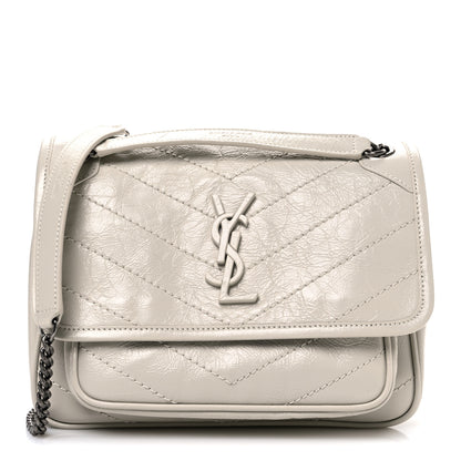 Saint Laurent Crinkled Calfskin Matelasse Monogram Baby Niki Chain Satchel Blanc Vintage 1 of 10