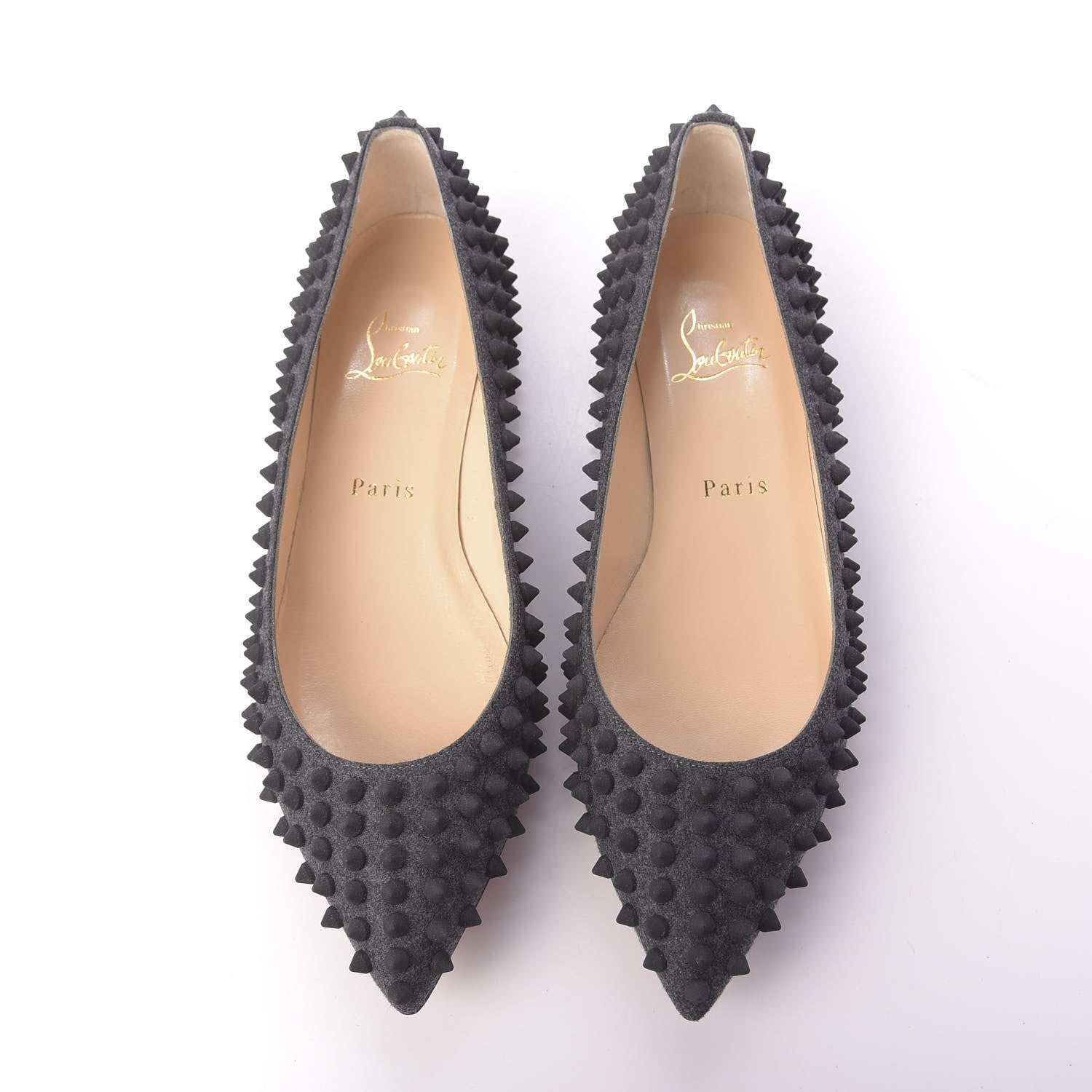 Christian Louboutin Flannel Pigalle Spikes Flats 37.5 Antracite 6 of 10