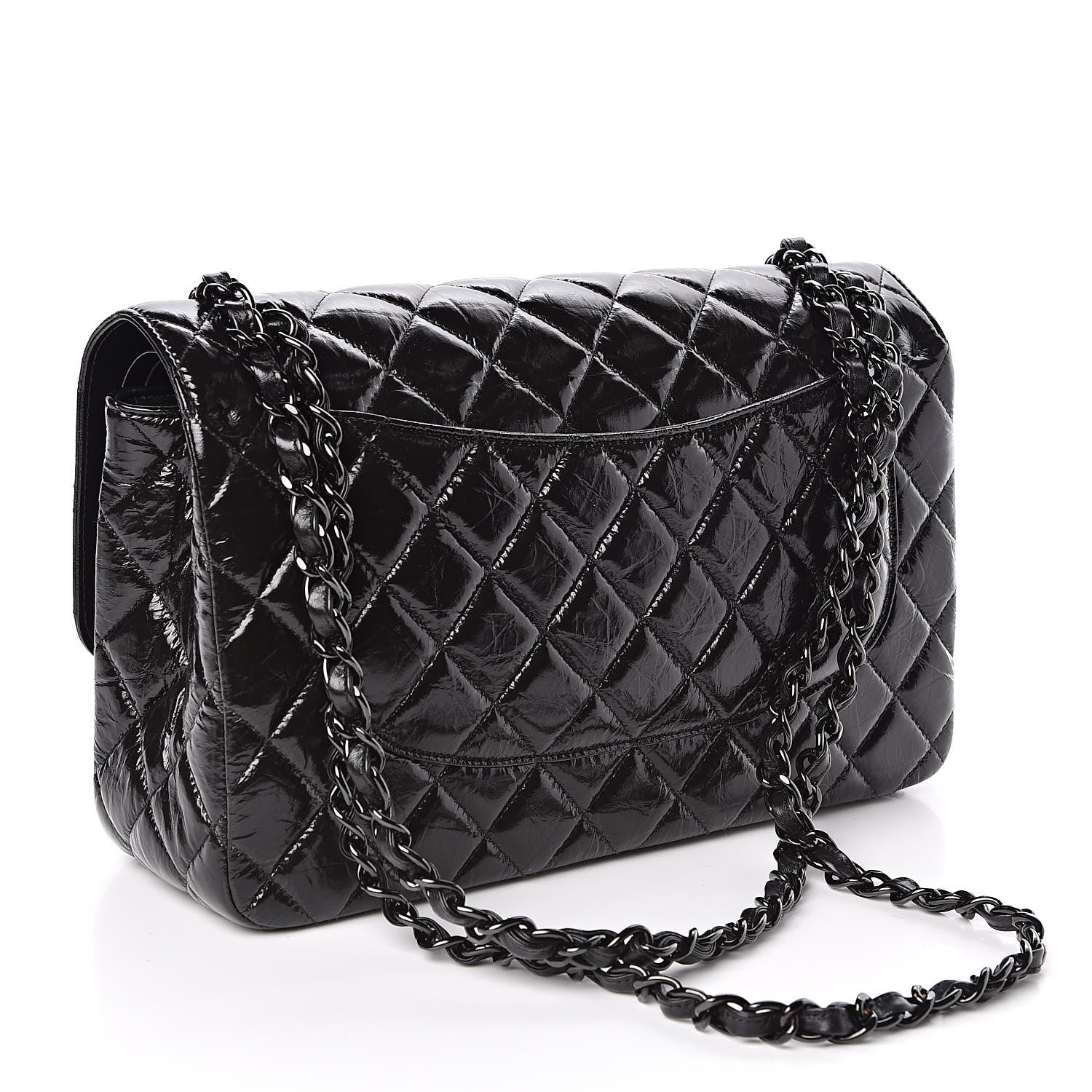 Chanel Shiny Distressed Calfskin Quilted Jumbo Double Flap So Black 3 of 10