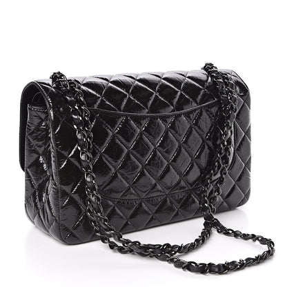Chanel Shiny Distressed Calfskin Quilted Jumbo Double Flap So Black 3 of 10