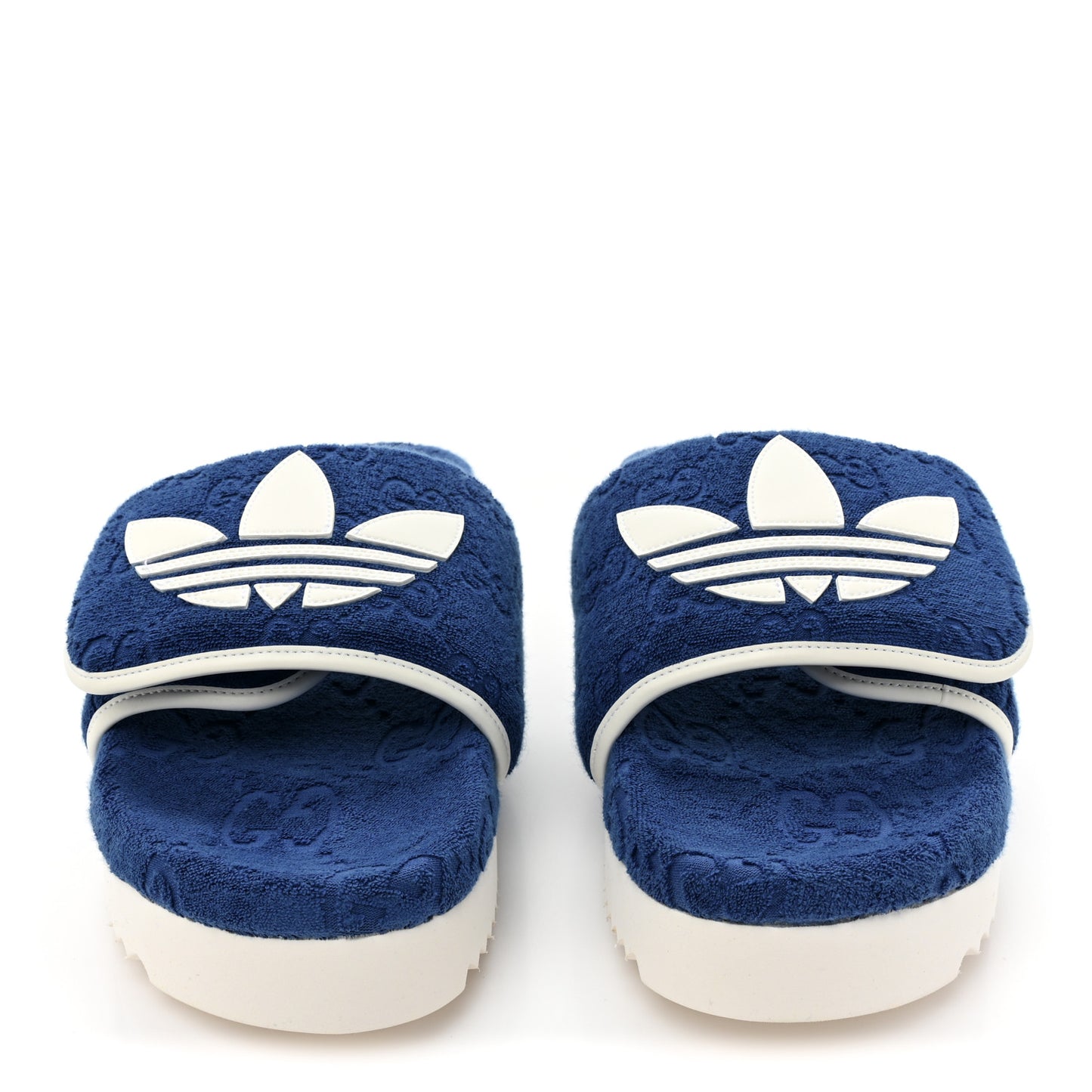 X ADIDAS Terry Cloth Trefoil GG Monogram Mens Platform Sandals 10 Oriental Blue Mystic White
