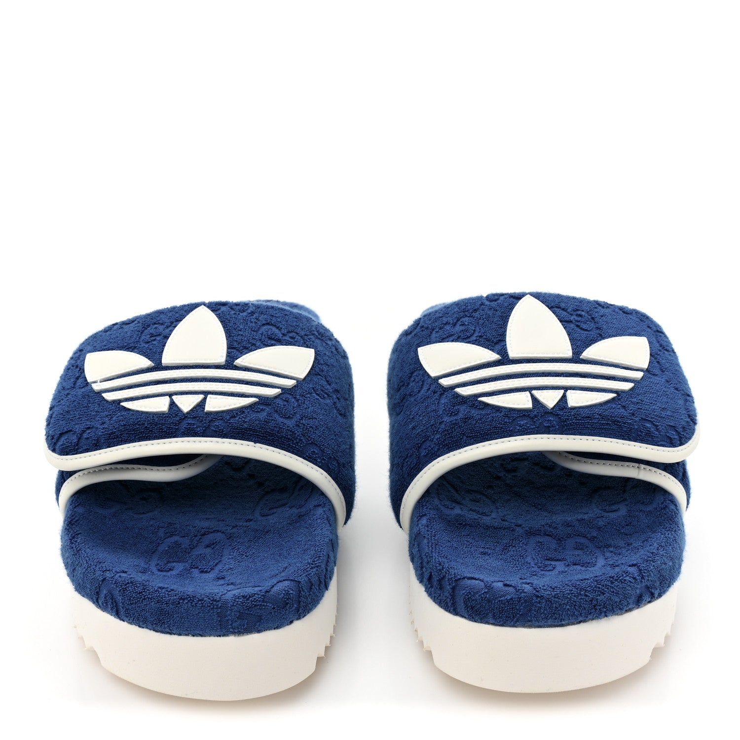 Gucci X ADIDAS Terry Cloth Trefoil GG Monogram Mens Platform Sandals 10 Oriental Blue Mystic White 2 of 7