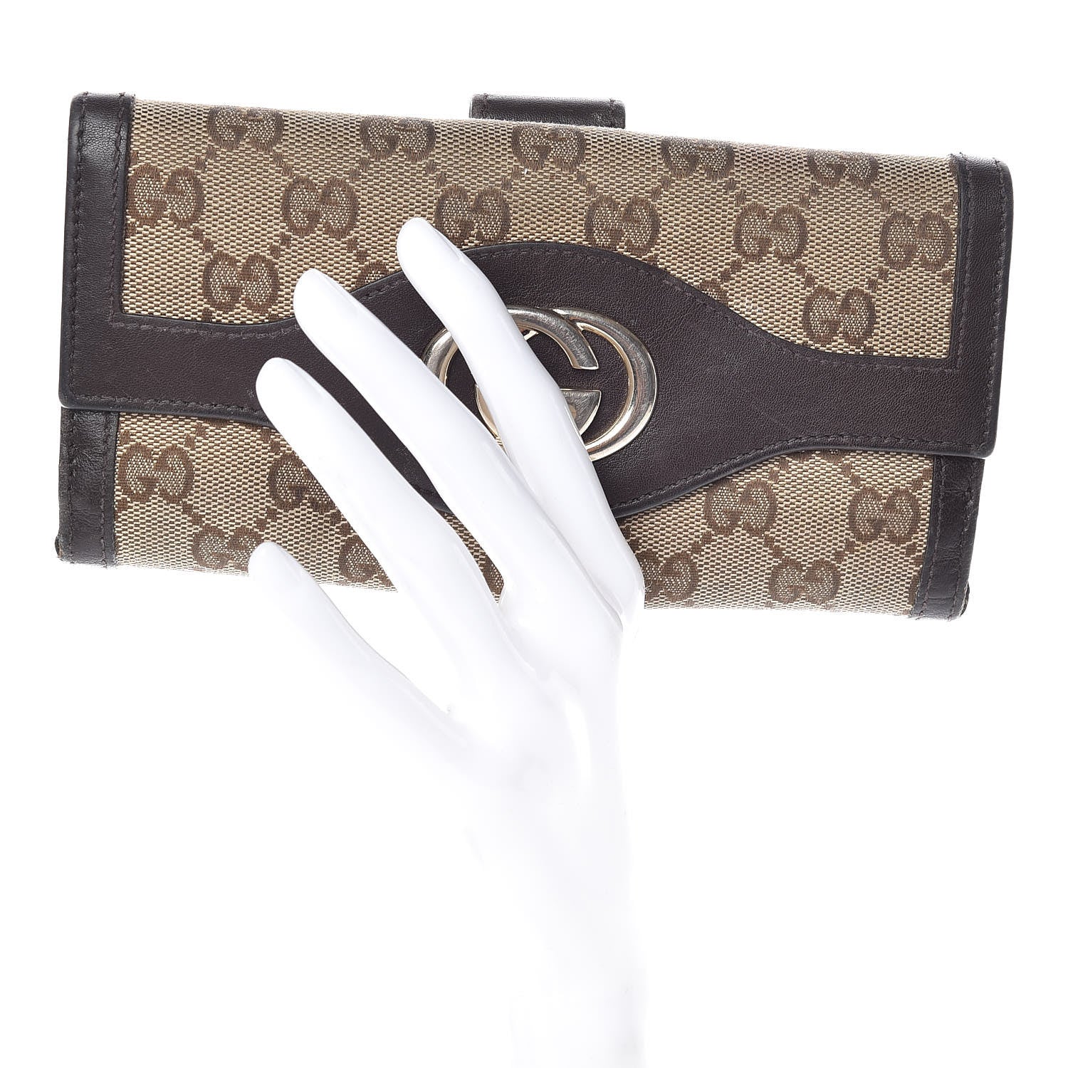 Gucci Monogram Margaux Calfskin Sukey Continental Organizer Wallet Beige Ebony Cocoa 2 of 12
