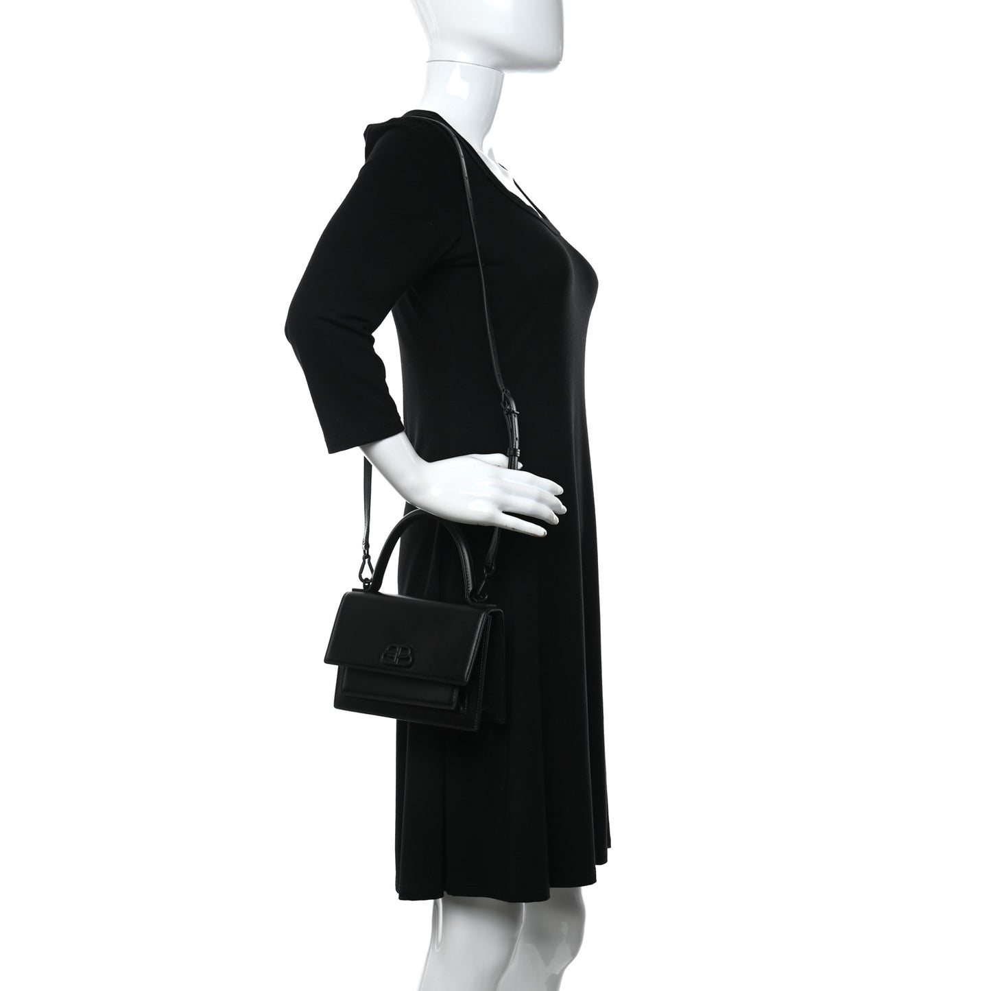 Box Calfskin Monochrome XS Sharp Top Handle Bag Black