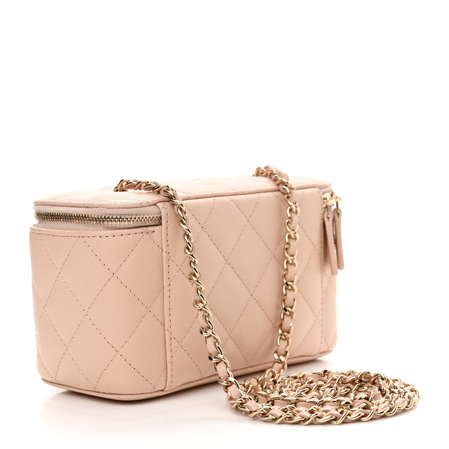 Caviar Quilted Small Vanity Case With Chain Light Beige