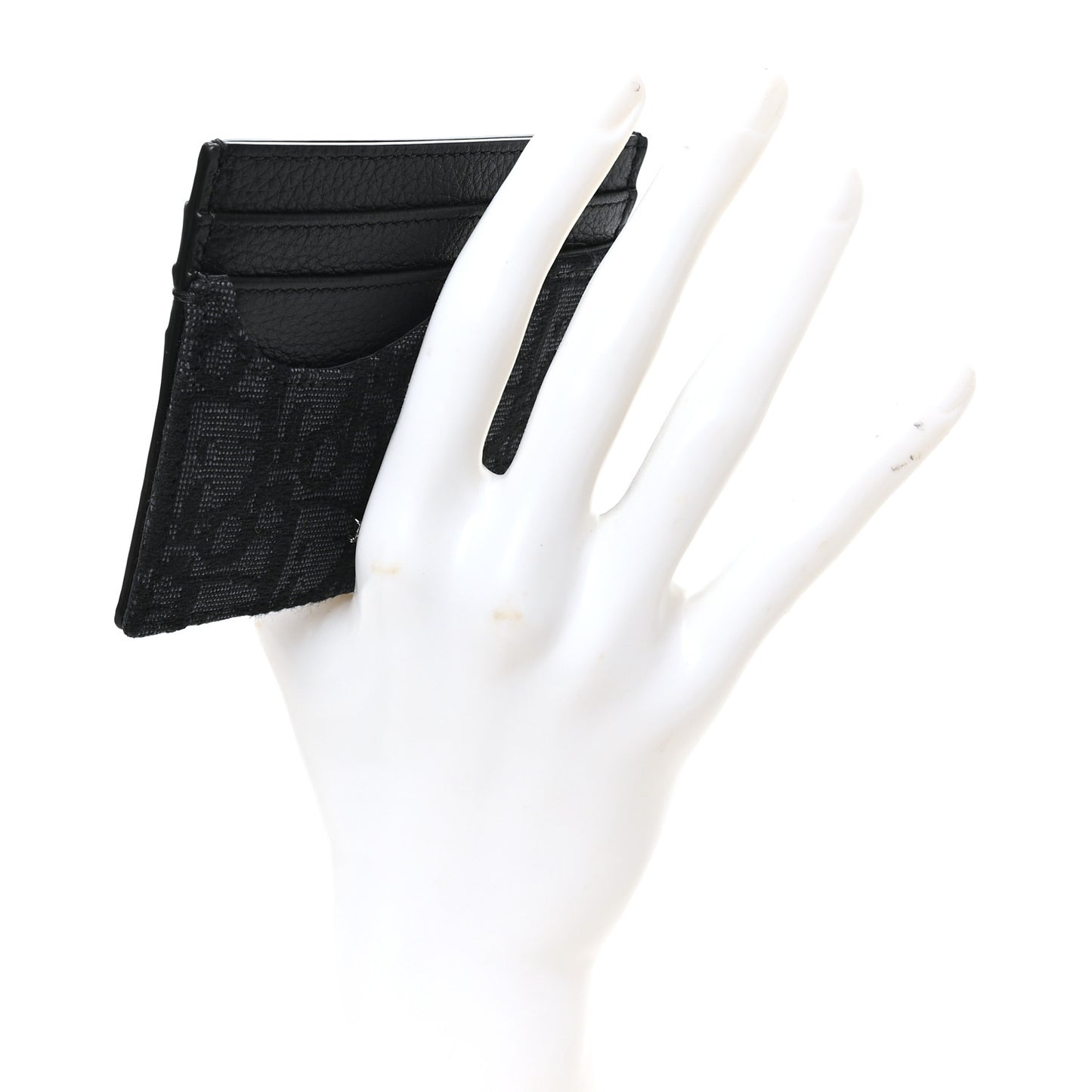 Oblique Grained Calfskin Marquetry Saddle Card Holder Black