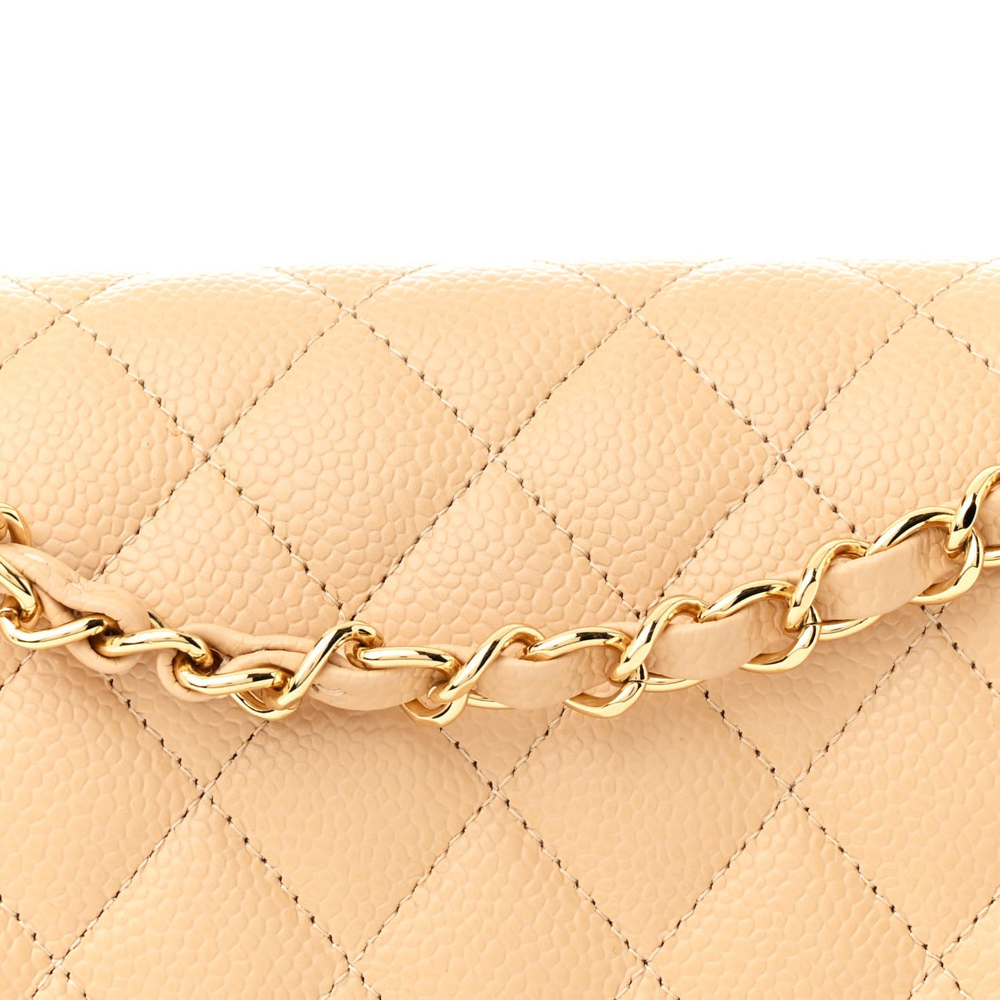 Caviar Quilted Medium Double Flap Beige