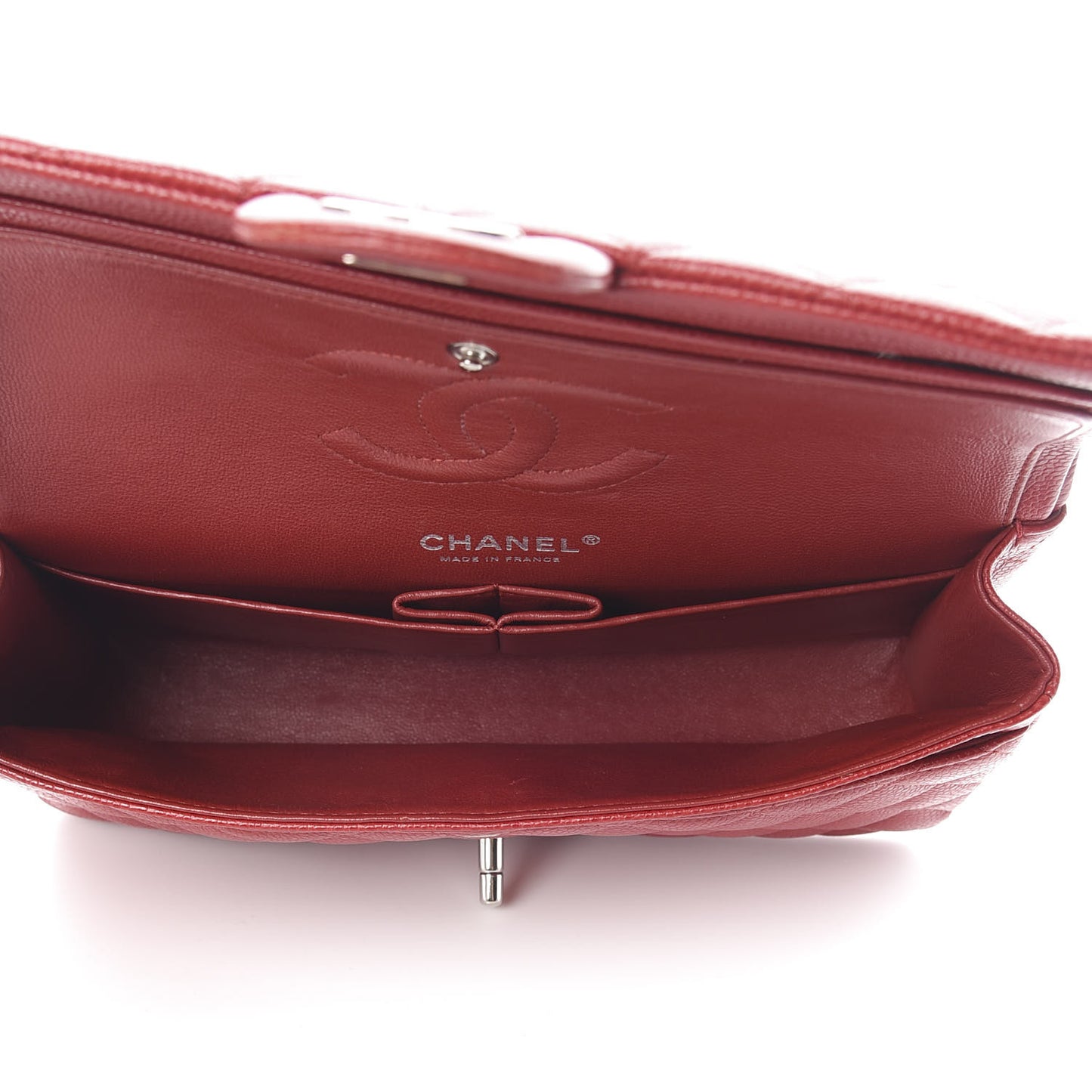 Caviar Quilted Medium Double Flap Red
