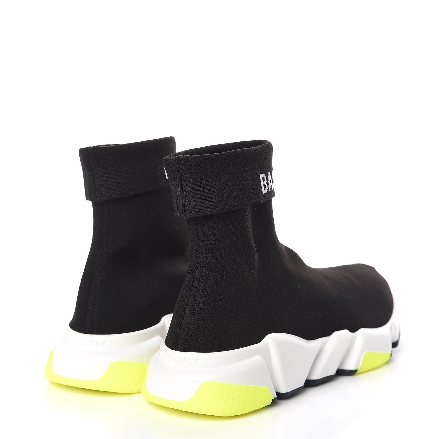 Balenciaga Neoprene Knit Womens Speed Cuffed Sneakers 39 Black White Yellow Fluo 4 of 9