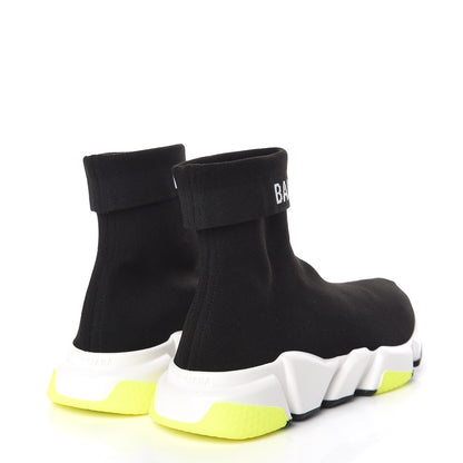 Balenciaga Neoprene Knit Womens Speed Cuffed Sneakers 39 Black White Yellow Fluo 4 of 9