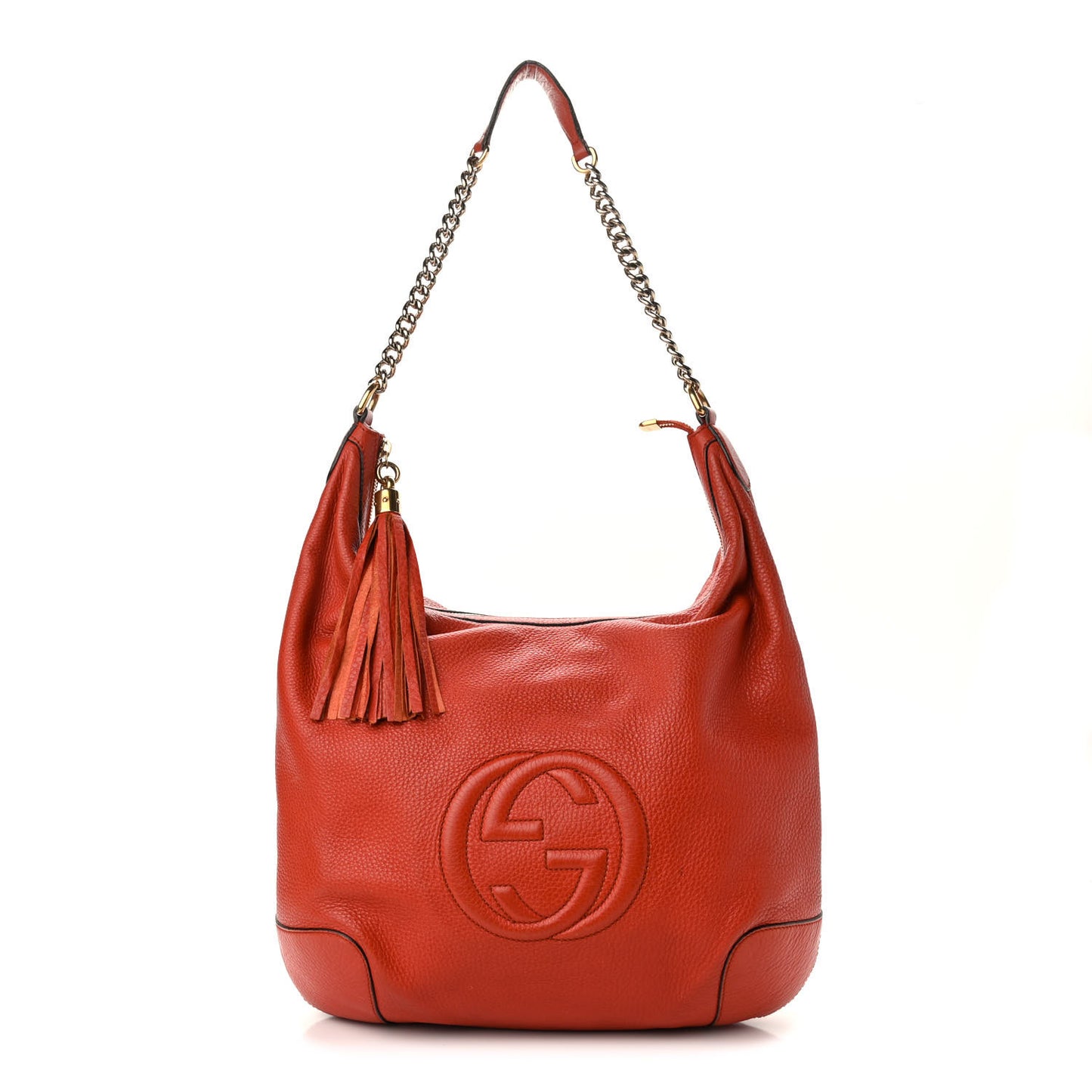 Pebbled Calfskin Medium Soho Chain Hobo Red