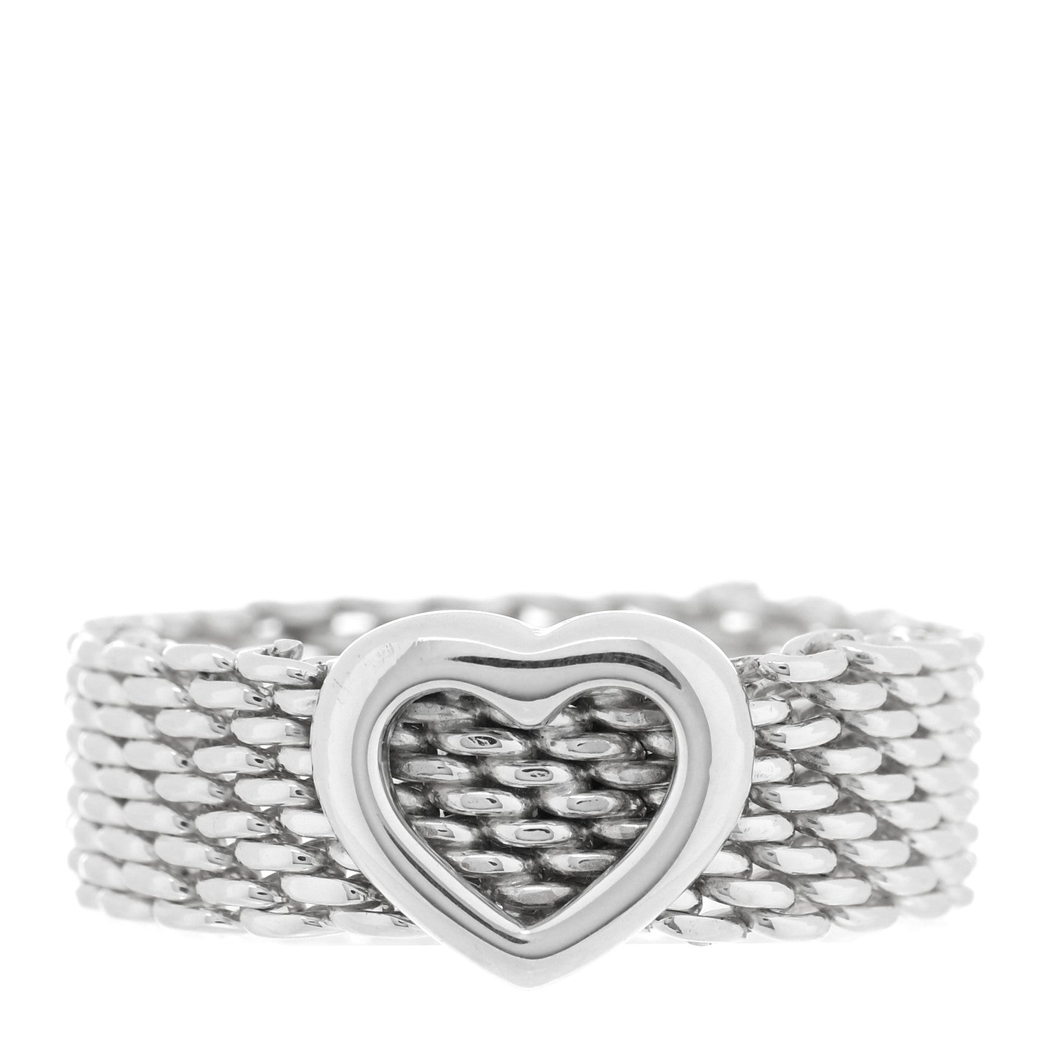 Tiffany Sterling Silver Somerset Mesh Heart Ring 53 6.25 1 of 4