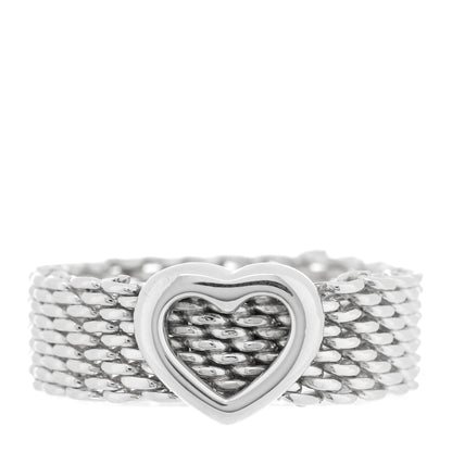 Tiffany Sterling Silver Somerset Mesh Heart Ring 53 6.25 1 of 4