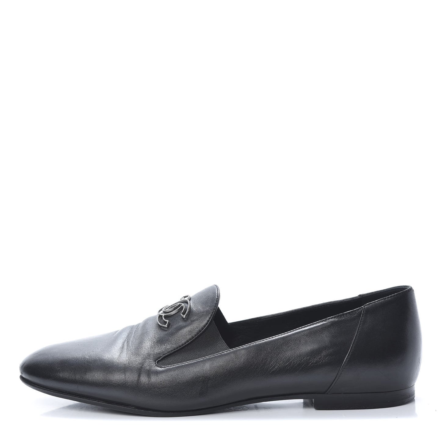 Lambskin Grosgrain CC Mocassin Loafers 39.5 Black