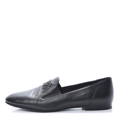 Chanel Lambskin Grosgrain CC Mocassin Loafers 39.5 Black 1 of 11