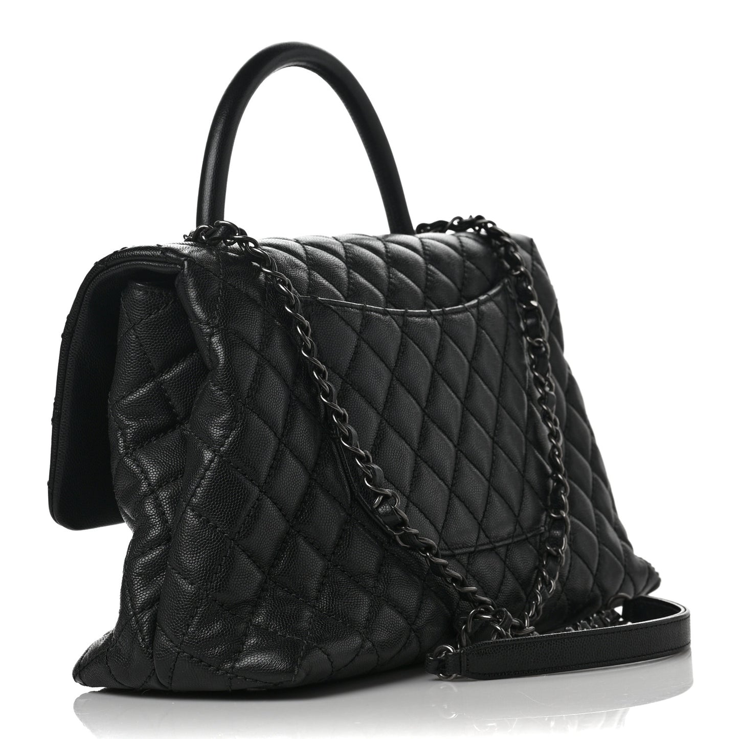Caviar Quilted Medium Coco Handle Flap Black