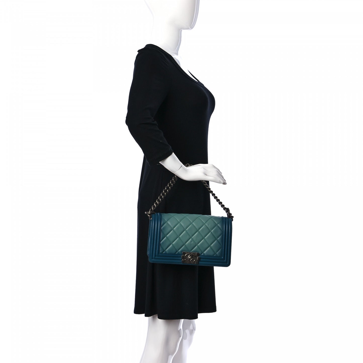Calfskin Ombre Faded Quilted Medium Boy Flap Green