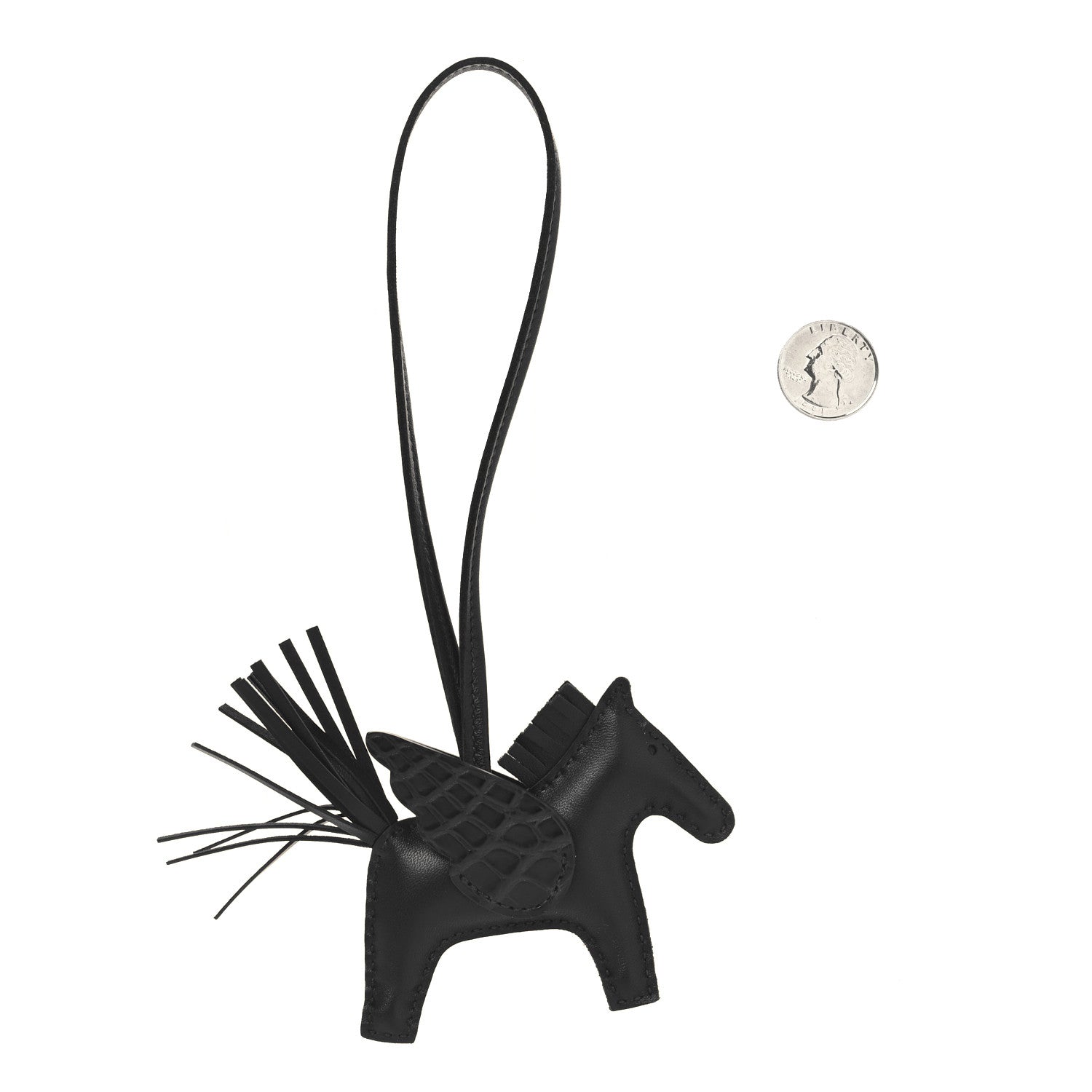 Hermes Milo Lambskin Matte Alligator Touch Grigri Rodeo Pegase Horse Bag Charm PM Black 2 of 5