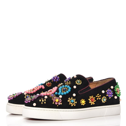 Christian Louboutin Velvet Beaded Candy Boat Flats 35 Black 2 of 11