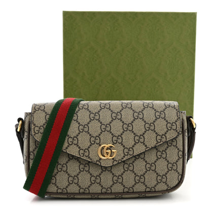 Gucci GG Supreme Monogram Textured Dollar Calfskin Web Mini Ophidia Envelope Shoulder Bag Beige Ebony 12 of 12