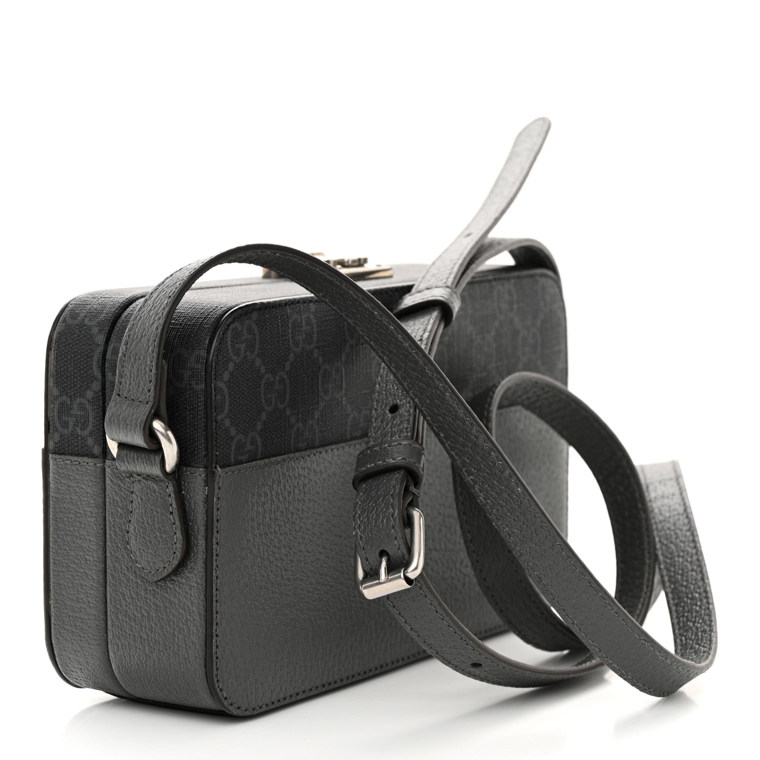 Gucci GG Supreme Monogram Textured Dollar Calfskin Mini New Basket Shoulder Bag Black Grey 3 of 12