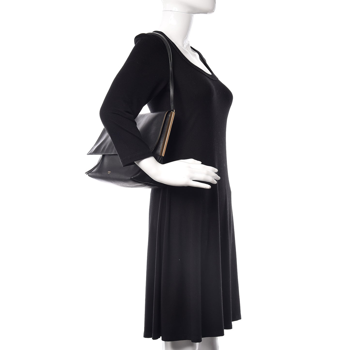 Lambskin Flap Clasp Shoulder Bag Black