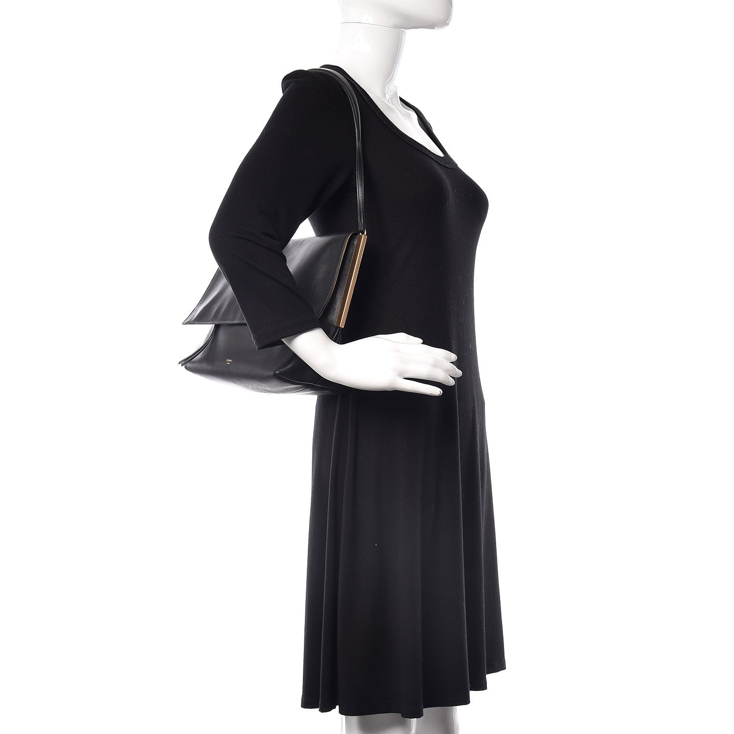 Celine Lambskin Flap Clasp Shoulder Bag Black 3 of 14