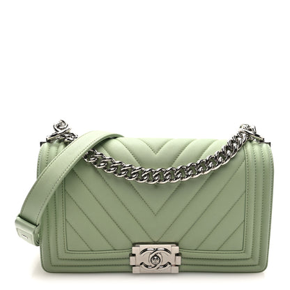 Chanel Calfskin Chevron Quilted Medium Boy Flap Light Green 1 of 9