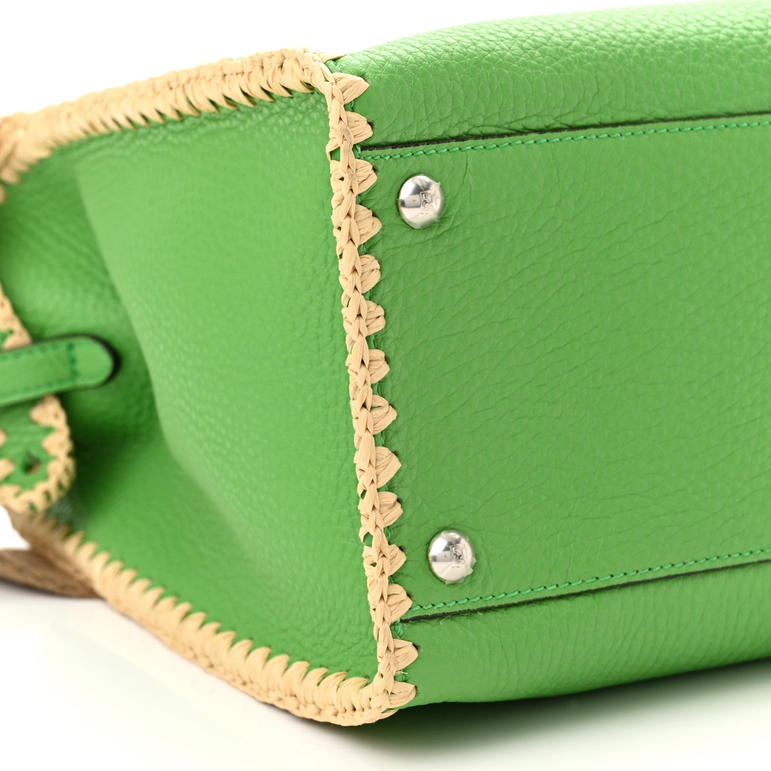 Fendi Cuoio Romano Selleria Raffia Bi-Color Woven Medium Peekaboo X-Lite Tomatillo Paglia 8 of 9