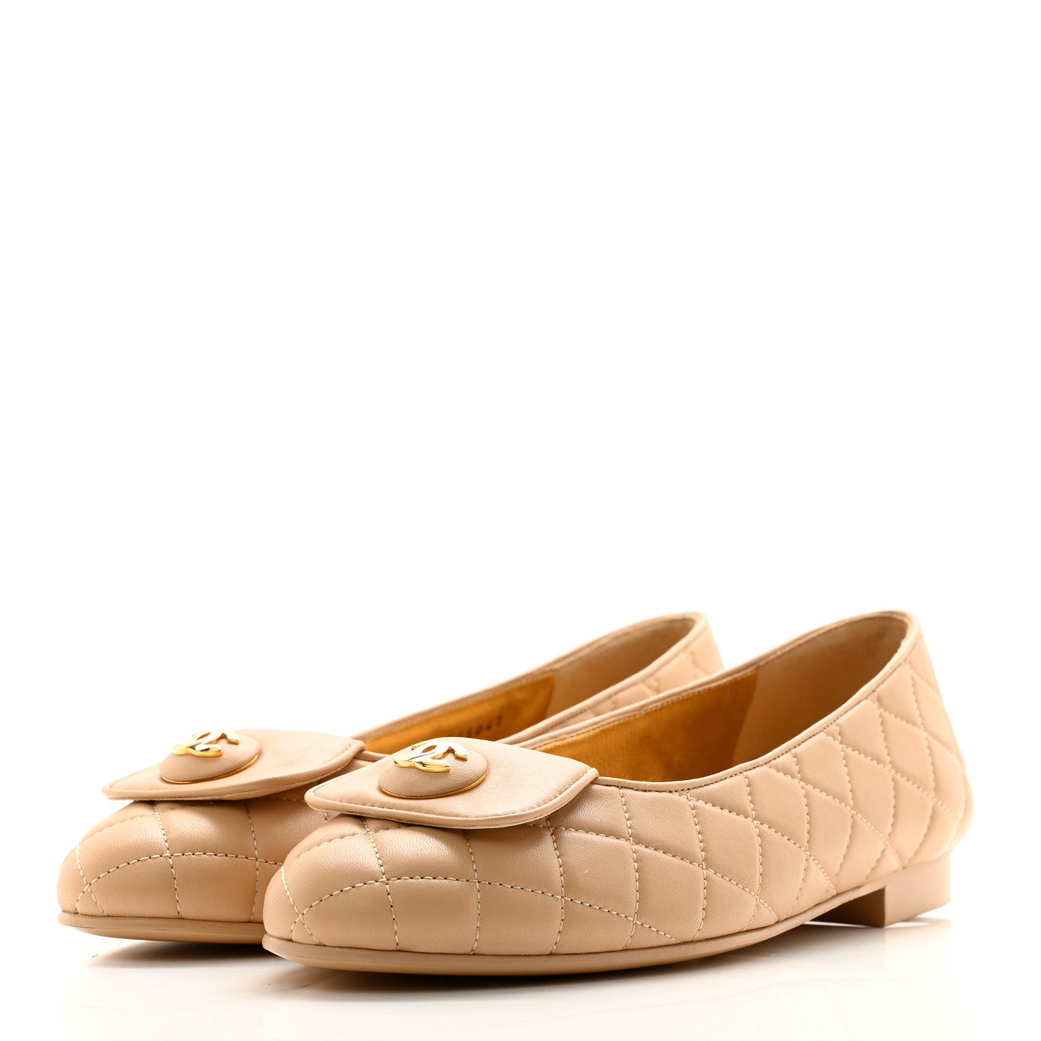 Chanel Lambskin Quilted CC Ballerina Flats 38.5 Light Beige 3 of 9